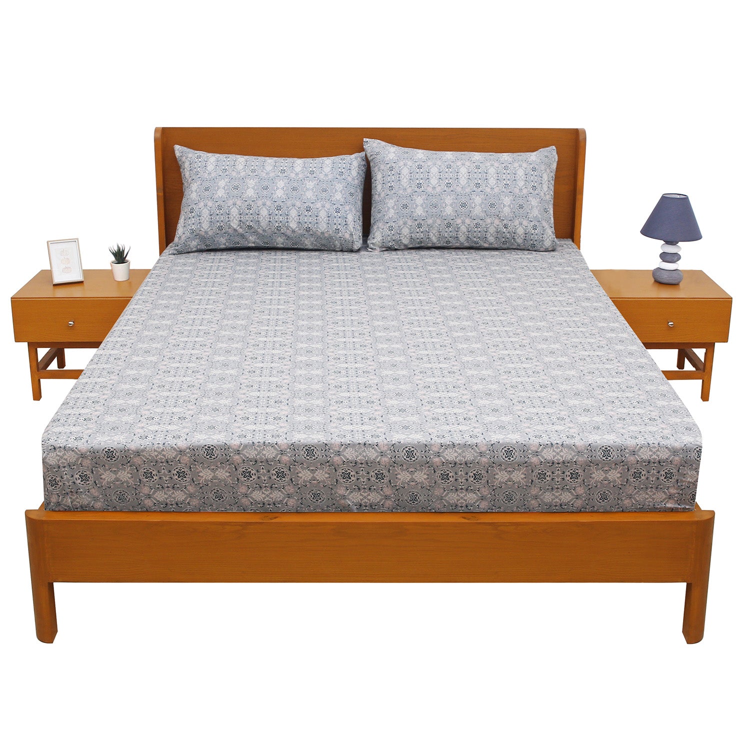 Azure Blue Double Bed Sheet – 96 x 102 Inches | Elegant Patterned Design, Soft Finish & Premium Comfort - Habitt