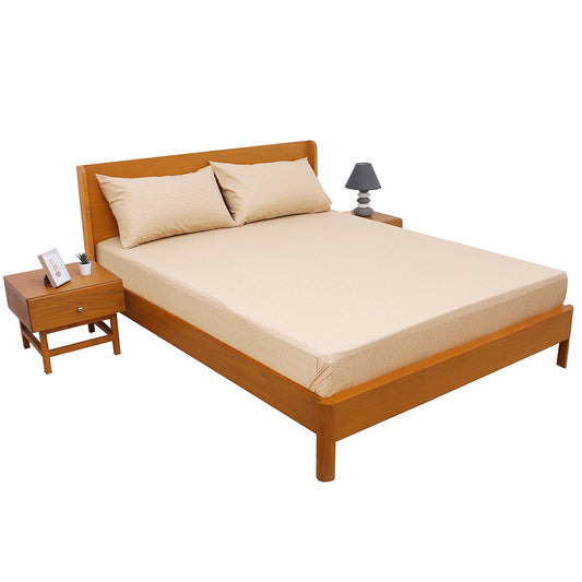 Neutral Texture Double Bed Sheet (96x102) with 2 Pillow Covers – 100% Cotton Percale Subtle Beige Pattern