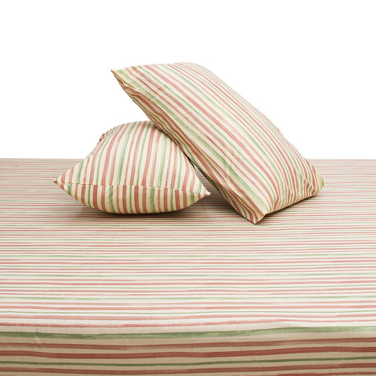 Rainbow Lines Double Bed Sheet (96x102) with 2 Pillow Covers – 100% Cotton Percale Striped Design in Pastel Shades