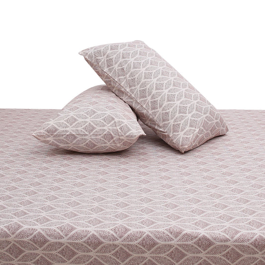 Red Texture Double Bed Sheet (96x102) with 2 Pillow Covers – 100% Cotton Percale Geometric Diamond Print
