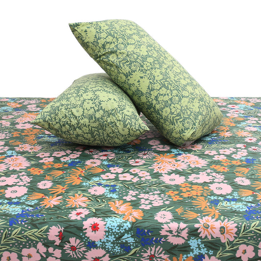 Green multi flora Double Bed Sheet 92x98" - Habitt