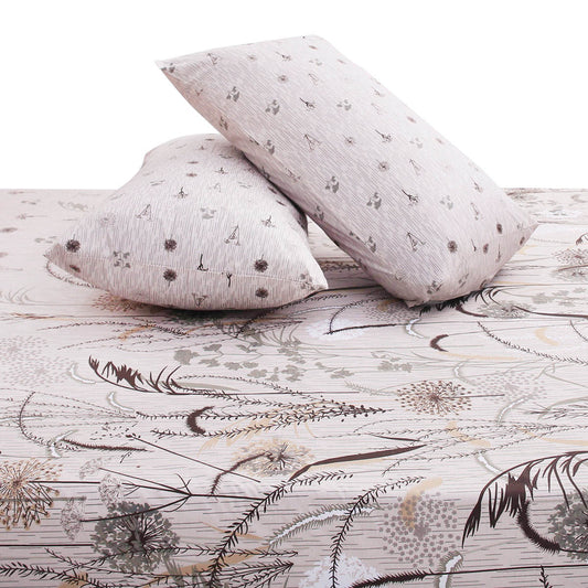Beige Black Flowers Double Bedding Set of 6