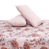Beige Floral Double Bedding Set – 6 Piece Soft Cotton Elegant Printed Bed Linen Collection - Habitt
