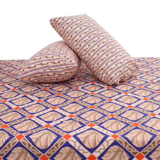 Geometric Box Print Double Bed Sheet with Pillow Covers Printed Bedsheet 92x98 Inch - Habitt