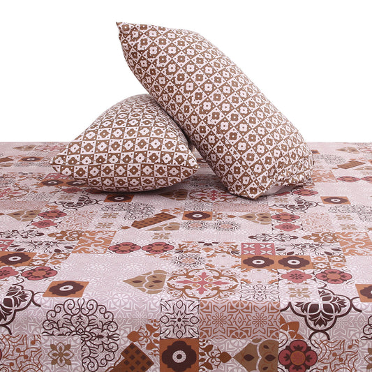 Heritage Print Double Bed Sheet with Pillow Covers – Printed Bedsheet 92x98 Inch - Habitt