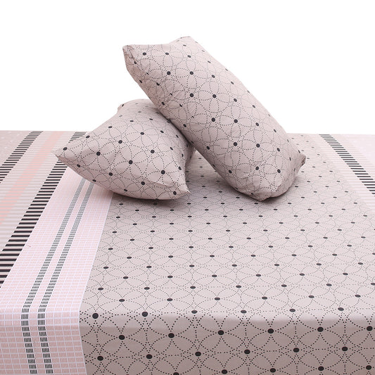 Grey Geometric Double Bed Sheet 92x98" – Modern Minimal Printed King Size Bedsheet with Pillow Covers - Habitt