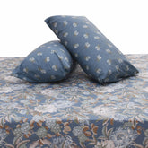 Dusty Blue Double Bed Sheet Set | Elegant Floral Printed Bedding | 94x98 Inches - Habitt