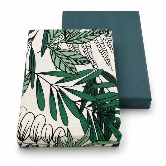 Green Double Bedding Cotton/Satin – Botanical Leaf Printed Double Bed Bedding Set