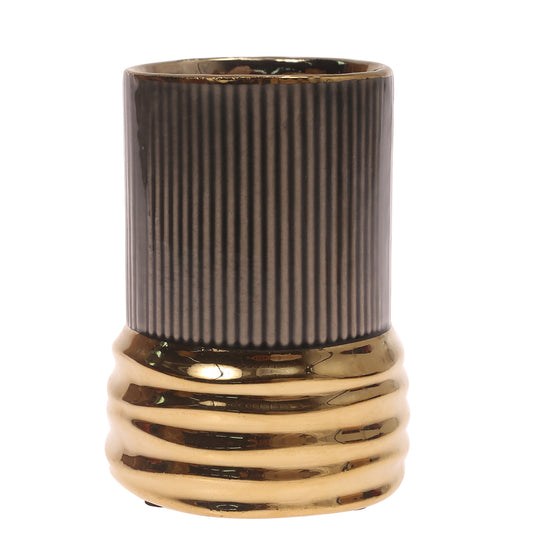 Ceramic Vase Gray S Gold & Green 4.08 X 4.08 X 5.5 Inch TYX-022
