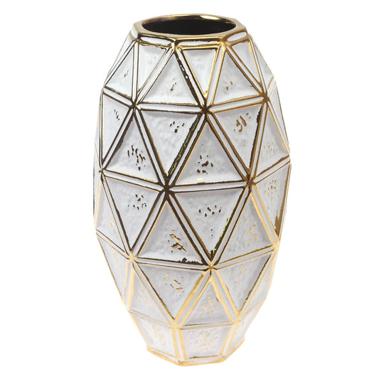 Ceramic Vase L Gold & White 7.17 X 7.17 X 12.5 Inch TYX-001 - Habitt