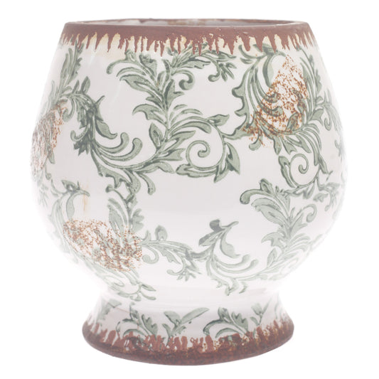 Ceramic Planter Printed White & Green 7.25 X 7.25 X 7.5 Inch TYX027