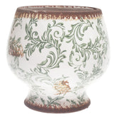 White & Green Printed Ceramic Planter – Decorative Floral Design Pot for Indoor & Outdoor Plants (9.34 x 9.34 x 8 Inch) - Habitt