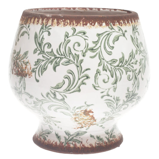 Ceramic Planter Printed White & Green 9.34 X 9.34 X 8 Inch TYX026