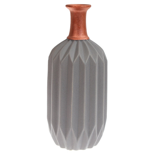Ceramic Vase Grey & Copper 5.67 X 5.67 X 12.5 Inch