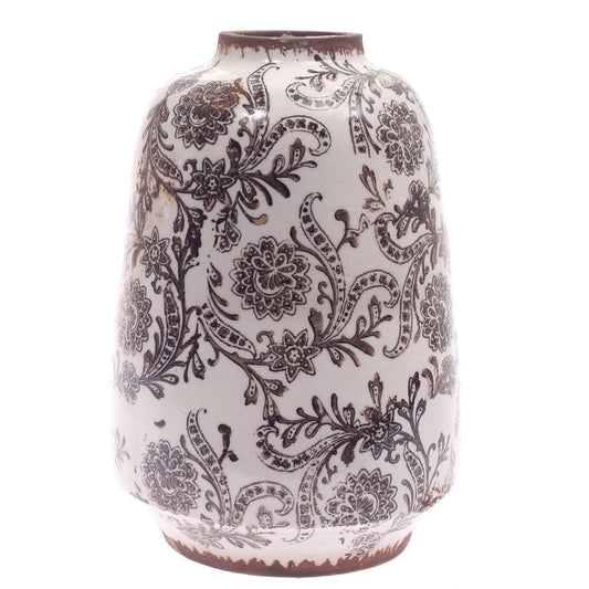 Ceramic Vase Printed White & Brown 6.5 X 6.5 X 9.5 Inch TYX033
