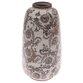 Ceramic Vase Printed White & Brown 7 X 7 X 12 Inch TYX032 - Habitt