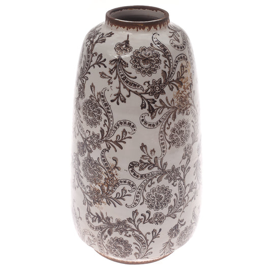 Ceramic Vase Printed White & Brown 7 X 7 X 12 Inch TYX032