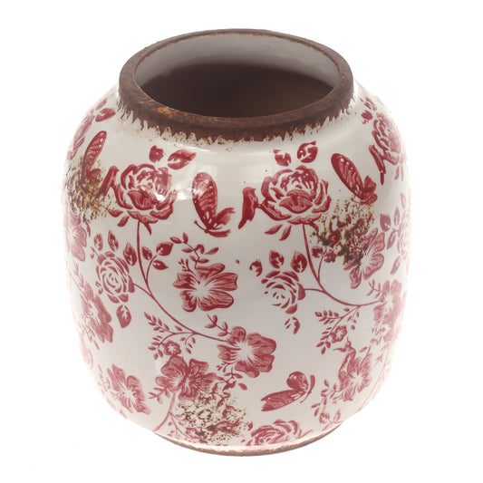 Ceramic Vase Printed White & Red 7.5 X 7.5 X 7.5 Inch TYX030