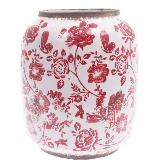 Ceramic Vase Printed White & Red 8 X 8 X 10 Inch TYX029