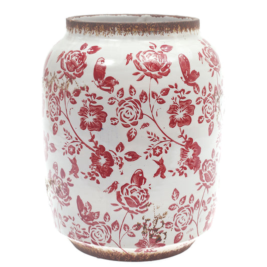 Ceramic Vase Printed White & Red 9.67 X 9.67 X 12 Inch TYX028