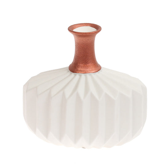Ceramic Vase White & Copper 8.5 X 4.5 X 8.5 Inch