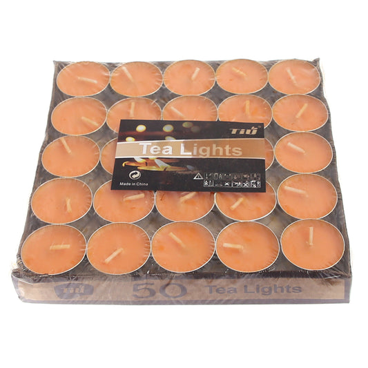 50Pcs T-Light Candle Set Orange 7 X 7 Inch JW-08