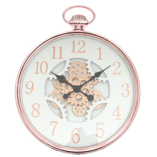 Wall Clock – Matt Gold & White with Exposed Gear Design (Model 7121)
