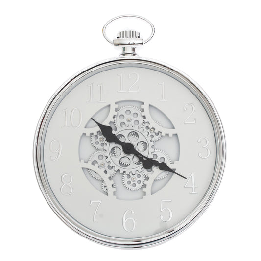 Wall Clock – Silver & White with Exposed Gear Design (Model 7121)