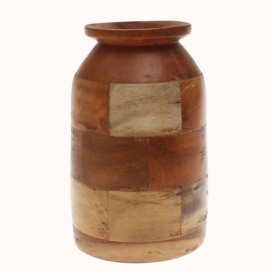 Two-Tone Wooden Decorative Vase – Natural Brown