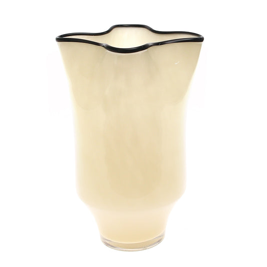 Off White Glass Vase with Black Line M | Modern Home Décor Pakistan | Elegant Table Accent - Habitt