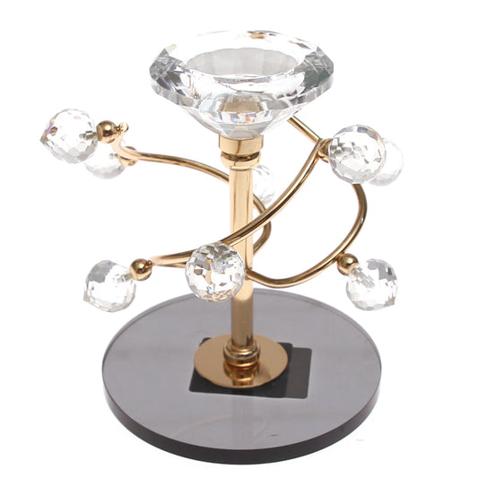 Dinner Candle Holder Crystal & Gold | Luxury Table Décor Pakistan | Elegant Decorative Candle Stand