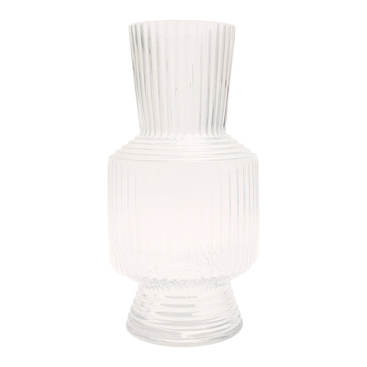 Glass Vase Transparent Lining L | Large Clear Ribbed Flower Vase | Modern Home Décor Pakistan - Habitt