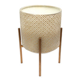 Textured Metal Planter with Golden Stand – Large - Habitt