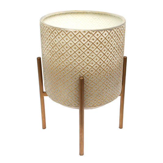 Textured Metal Planter with Golden Stand – Large