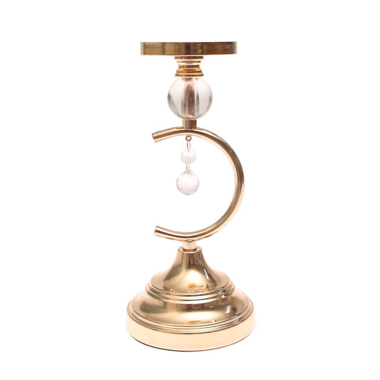 Black & Gold Pillar Candle Holder with Crystal Accents – Small