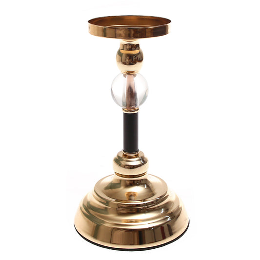 Gold & Black Pillar Candle Holder with Glass Accent