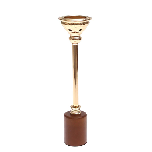 Wood & Gold Pillar Candle Holder – 7162 (Large)