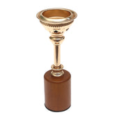 Brown Wood & Gold Pillar Candle Holder – Small - Habitt