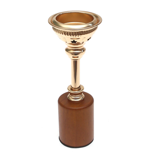 Brown Wood & Gold Pillar Candle Holder – Small