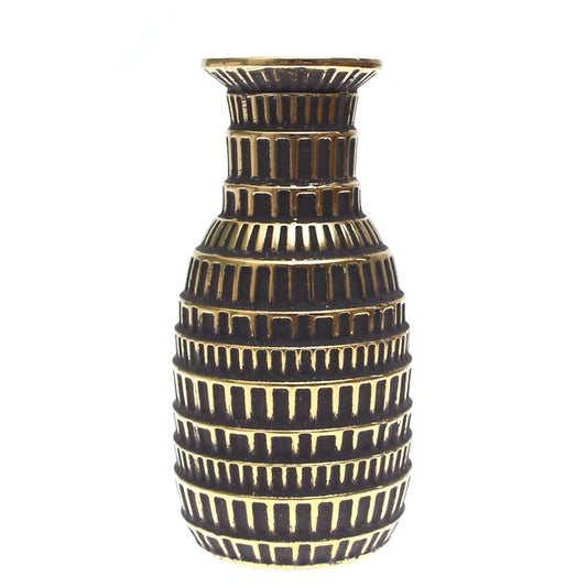Elegant Dark Charcoal Grey & Gold Decorative Vase – Textured Box-Pattern Accent (Small)