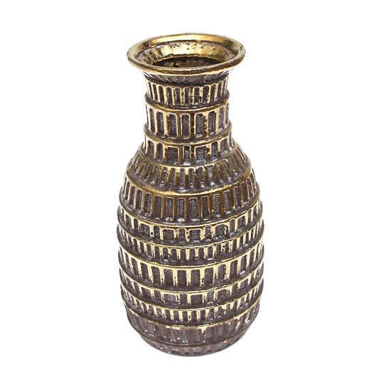 Dark Grey & Gold Decorative Vase – Small Textured Box-Pattern Accent Piece