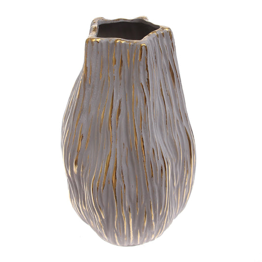 Grey & Gold Textured Ceramic Vase