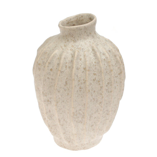 Light Beige Textured Lines Ceramic Vase – Small