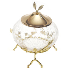 Gold Console Decorative Jar with Crackle Glass & Leaf Lid – 6 x 8 Inch Luxury Accent Piece