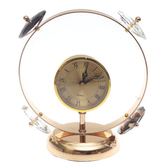 Gold Decorative Table Clock with Crystal Accents – Luxury Quartz Desk Clock, 8 x 9 Inch