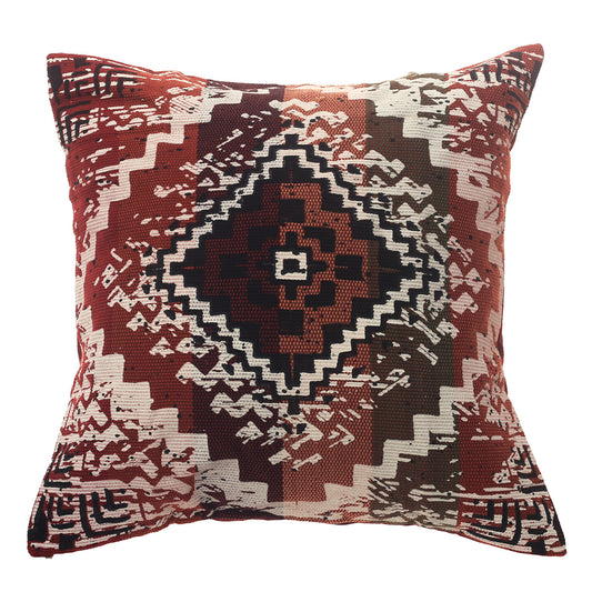 Woven Textured Boho Cushion Cover 18x18 – Rustic Tribal Geometric Decorative Pillow Case in Warm Earth Tones - Habitt