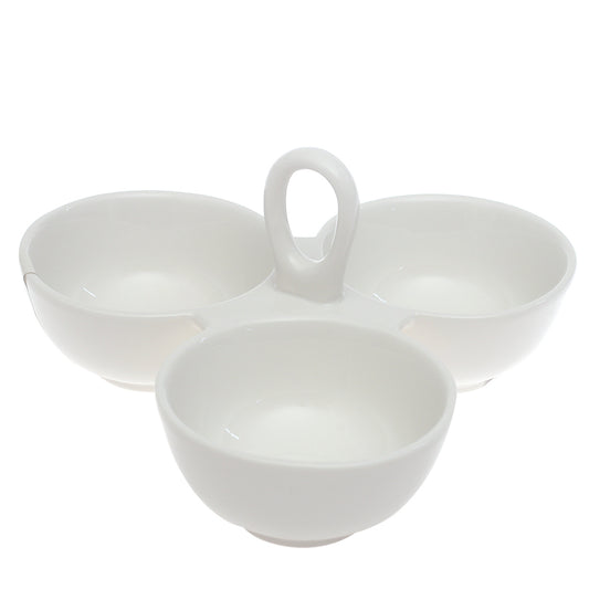 3 Division Dry Fruit Serving Bowl – Elegant White Ceramic Snack Platter - Habitt