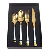 4Pcs Cutlery Set White & Gold 11.25 X 7.5 X 1.5 Inch WS-005 - Habitt