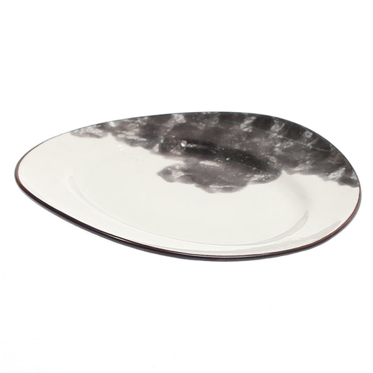 Modern Oval Ceramic Platter – White with Black Marbled Design, Stylish Serving Plate (8.5 x 9 Inch)