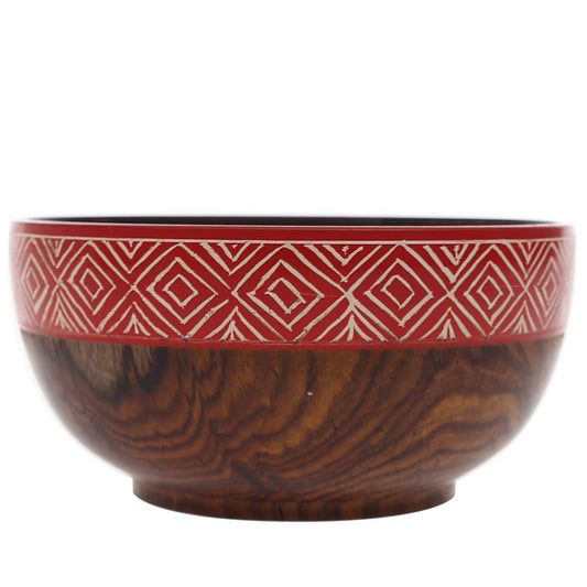 Handcrafted Wooden Bowl – 5" x 2.5" (Orange Rim Design)
